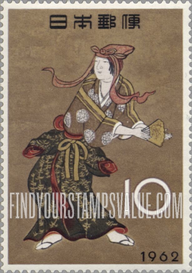 FindYourStampsValue: Dancer from “Flower Viewing Party” by Naganobu Kano - 狩野長信「花下遊楽図」