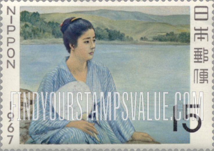 FindYourStampsValue: Lakeside (seated woman), by Seiki (Kiyoteru) Kuroda - 黒田清輝の「湖畔」