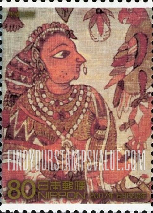FindYourStampsValue: Calico print of Indian facing right - インド更紗