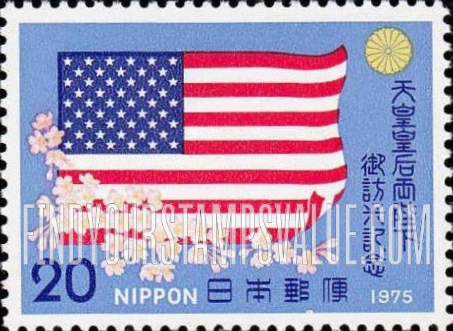 FindYourStampsValue: American Flag and Cherry Blossoms - アメリカの旗と桜