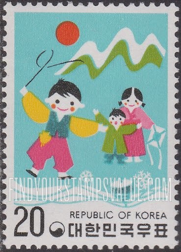 FindYourStampsValue: Children Playing - 팽이치는 아이들