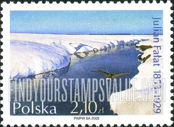 FindYourStampsValue: Paintings of Julian Falat (1853-1929): Winter Landscape with River and Bird