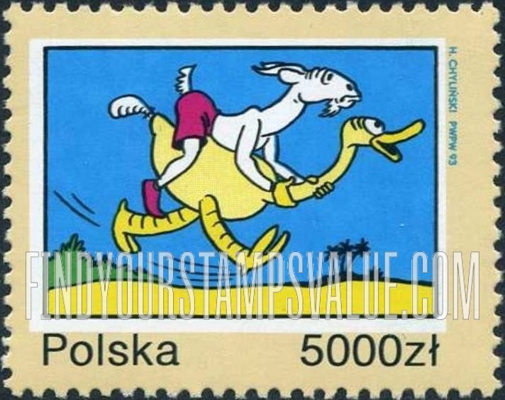 FindYourStampsValue: Kornel Makuszymski, 40th Death Anniversary: Goat riding bird