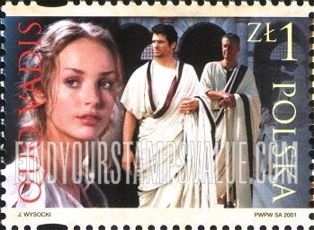 FindYourStampsValue: Premiere of Movie “Quo Vadis,” Directed by Jerzy Kawalerowicz: Ligia, Vinicius, Petrinius (red and light yellow inscriptions)