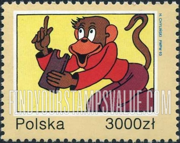 FindYourStampsValue: Kornel Makuszymski, 40th Death Anniversary: Monkey