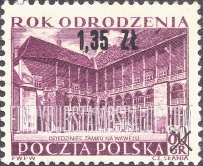 FindYourStampsValue: Courtyard, Wawel Castle: Surcharged with New Values