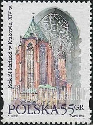 FindYourStampsValue: Architecture: Gothic syle, St. Virgin Mary’s Church, Cracow, 14th centennial
