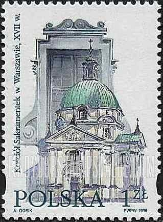 FindYourStampsValue: Architecture: Order of Holy Sacrament Nuns Baroque Church, Warsaw, 1688-92