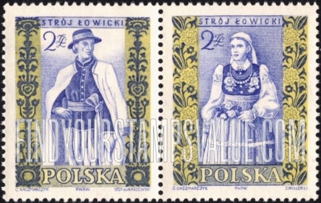 FindYourStampsValue: Regional Costumes: Man and Woman from Lowicz
