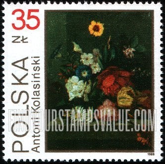 FindYourStampsValue: Flowers, Still-life Paintings in the National Museum, Warsaw: Antoni Kolasinski