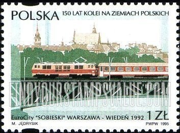 FindYourStampsValue: Polish Railways, 150th Anniversary: Euro City Sobieski, Warsaw-Vienna, 1992