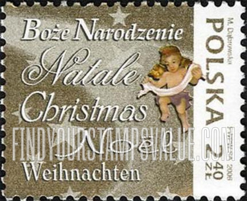 FindYourStampsValue: Christmas: Angel, “Christmas” in Polish, Italian, English, French and German