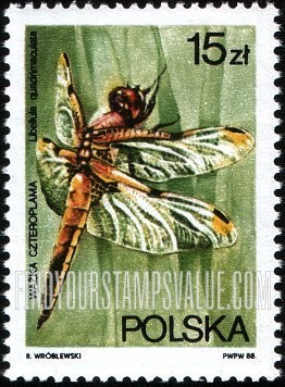 FindYourStampsValue: Dragonflies: Libellula quadrimaculata, vertical