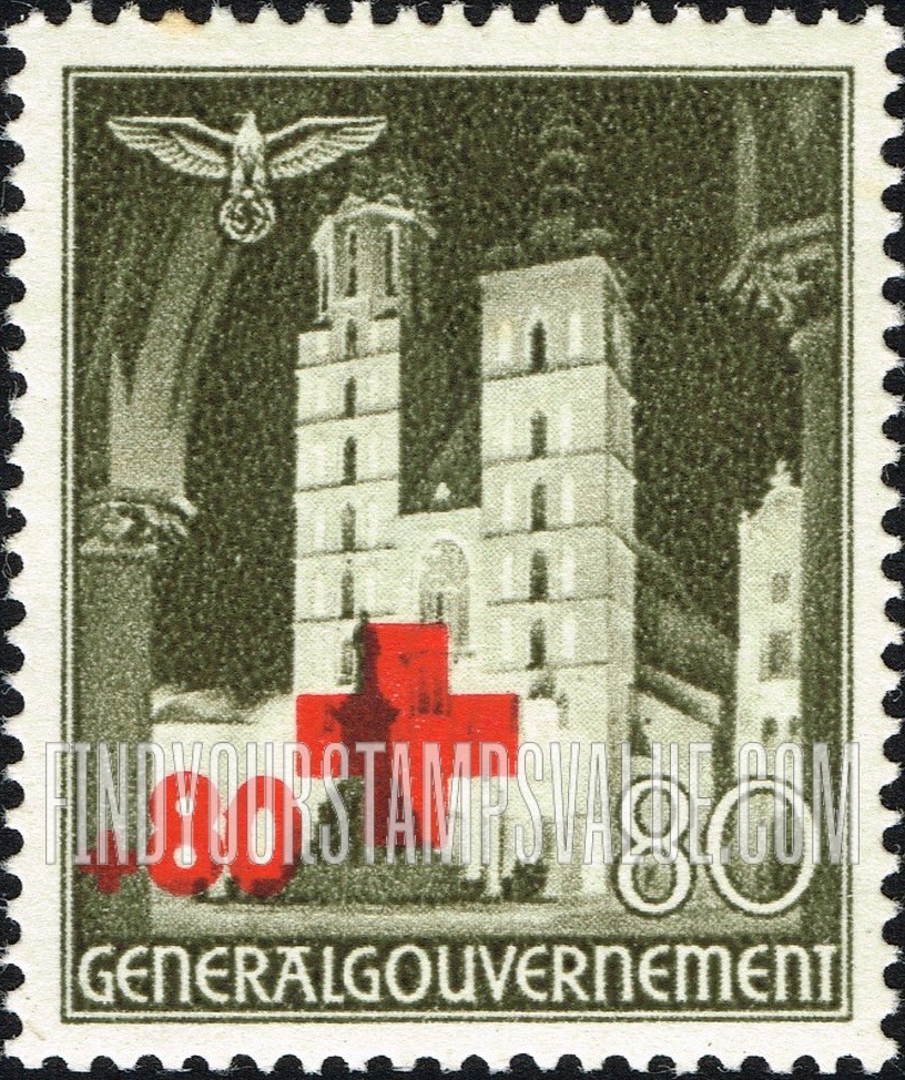 FindYourStampsValue: OCCUPATION SEMI-POSTAL - Types of 1940 Occupation Postage Stamps Surcharged in Red: St. Mary’s Church, Cracow