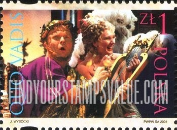 FindYourStampsValue: Premiere of Movie “Quo Vadis,” Directed by Jerzy Kawalerowicz: Nero singing (blue and red inscriptions)