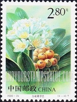 FindYourStampsValue: Flowers: Clivia miniata: White kaffir lily - 花:君子兰:白花君子兰