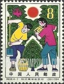 FindYourStampsValue: Youth helping in agriculture: Students planting trees - 知识青年在农村: 大学生在种树