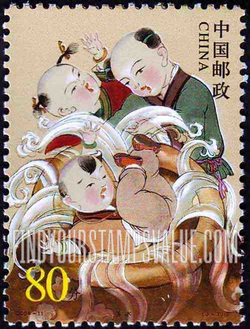 FindYourStampsValue: Sima Guang Breaking the Vat: Sima Guang falling into water - 司马光砸缸: 落水