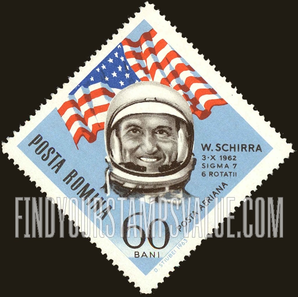 FindYourStampsValue: AIR POST STAMPS - Astronauts and flag: Walter M. Schirra