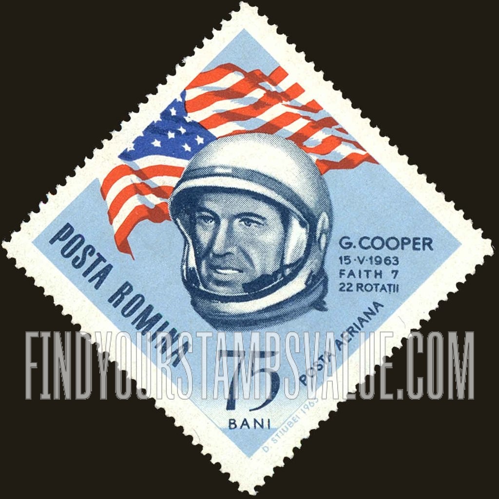 FindYourStampsValue: AIR POST STAMPS - Astronauts and flag: Gordon L. Cooper