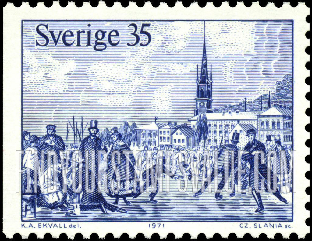 FindYourStampsValue: Christmas Customs (Old Prints): Ice-skating on frozen waterways in Stockholm