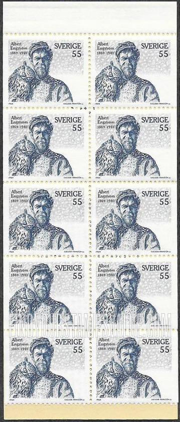 FindYourStampsValue: Albert Engstrom with Owl, Self-portrait