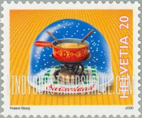 FindYourStampsValue: Federal Administration, Swiss Souvenirs, Souvenirs in snow domes: Fondue pot