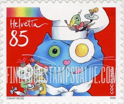 FindYourStampsValue: Federal Administration: Cocolino the Cooking Cat, by Oskar Weiss