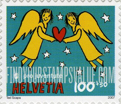 FindYourStampsValue: Semi-Postal, Children’s Art: Angels, by Ted Scapa, judge of competition
