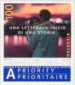 FindYourStampsValue: Federal Administration, Photographs by René Burri: Man and woman kissing, Italian inscription