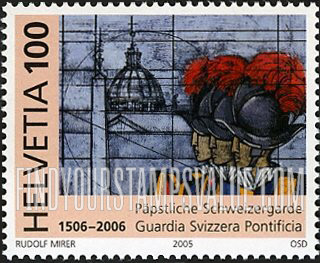 FindYourStampsValue: Federal Administration, Swiss Papal Guards, 500th Anniversary: Guards and St. Peter’s Basilica