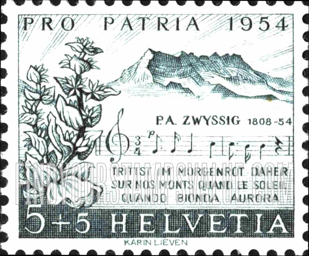 FindYourStampsValue: Semi-Postal: Opening Bars of “Swiss Hymn”