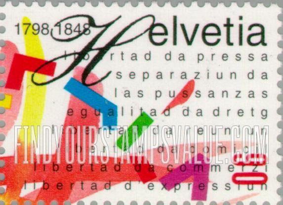 FindYourStampsValue: Federal Administration, Confederation, 150th Anniversary and Helvetic Republic, Bicentenary: Romansch