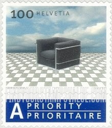 FindYourStampsValue: Federal Administration, Swiss Design: Le Fauteuil Grand Confort (black armchair), 1928, designed by Le Corbusier