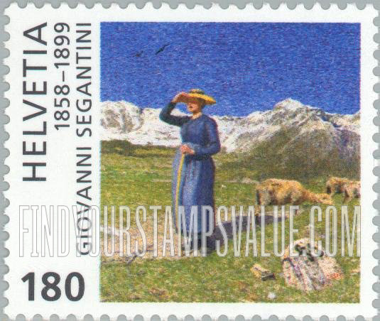 FindYourStampsValue: Federal Administration: Midday in the Alps, by Giovanni Segantini (1858-99)