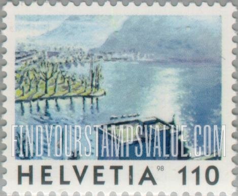 FindYourStampsValue: Federal Administration, View of Switzerland: Lake, shoreline