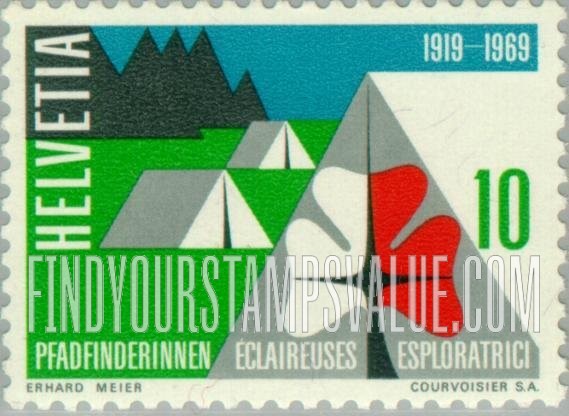 FindYourStampsValue: Federal Administration: Swiss Girl Scouts’ Emblem and Camp