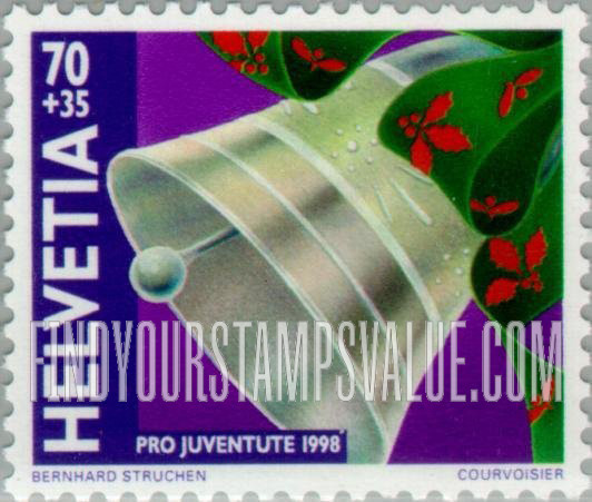 FindYourStampsValue: Semi-Postal, Christmas: Bell, holly on ribbon