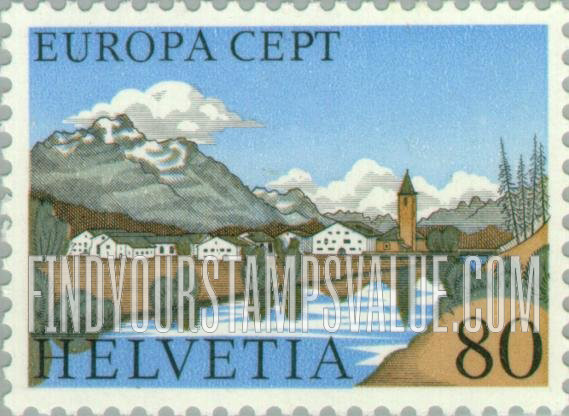 FindYourStampsValue: Federal Administration, Europa: Sils-Baselgia on Inn River