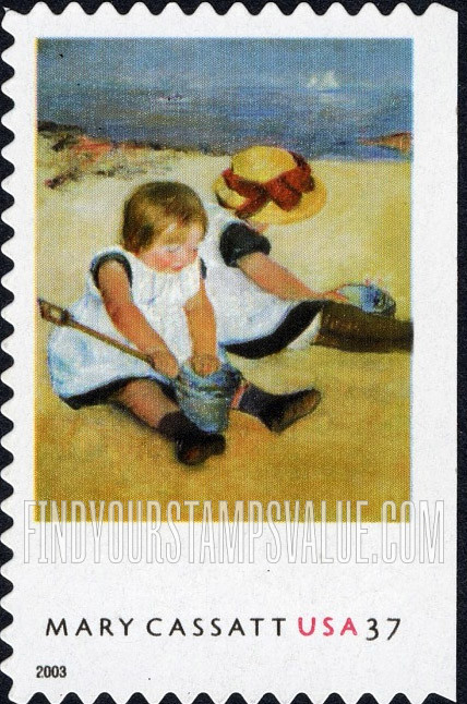 FindYourStampsValue: MARY CASSATT PAINTINGS - Children Playing on the Beach