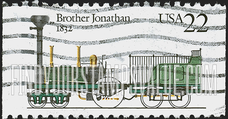 FindYourStampsValue: LOCOMOTIVES - Brother Jonathan, 1832 - Red color (wheels) omitted error