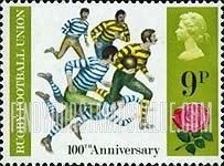 FindYourStampsValue: Great Britain (United Kingdom): Centenary of the Rugby Football Union - Rugby Football, 1971