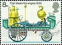 FindYourStampsValue: Great Britain (United Kingdom): Bicentennial of the Fire Prevention Act - First Steam Fire Engine, 1830