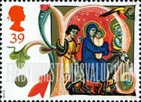 FindYourStampsValue: Great Britain (United Kingdom): Christmas, Illuminated Letters from Venetian Manuscript "Acts of Mary and Jesus" - "N", Flight into Egypt