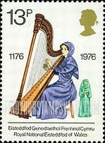FindYourStampsValue: Great Britain (United Kingdom): British Cultural Traditions - Woman playing Welsh Harp (Telyn), Eisteddfod