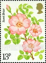 FindYourStampsValue: Great Britain (United Kingdom): Centenary of Royal National Rose Society - Sweet Briar