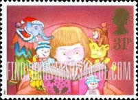 FindYourStampsValue: Great Britain (United Kingdom): Christmas, Childhood Memories - Reading New Book to Toys, Christmas Morning