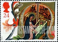 FindYourStampsValue: Great Britain (United Kingdom): Christmas, Illuminated Letters from Venetian Manuscript "Acts of Mary and Jesus" - "M", Mary placing Jesus in Manger