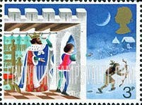 FindYourStampsValue: Great Britain (United Kingdom): Illustrations for Christmas Carol "Good King Wenceslas" - Page looking out of Window
