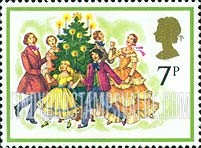 FindYourStampsValue: Great Britain (United Kingdom): Christmas - Carolers around Christmas Tree
